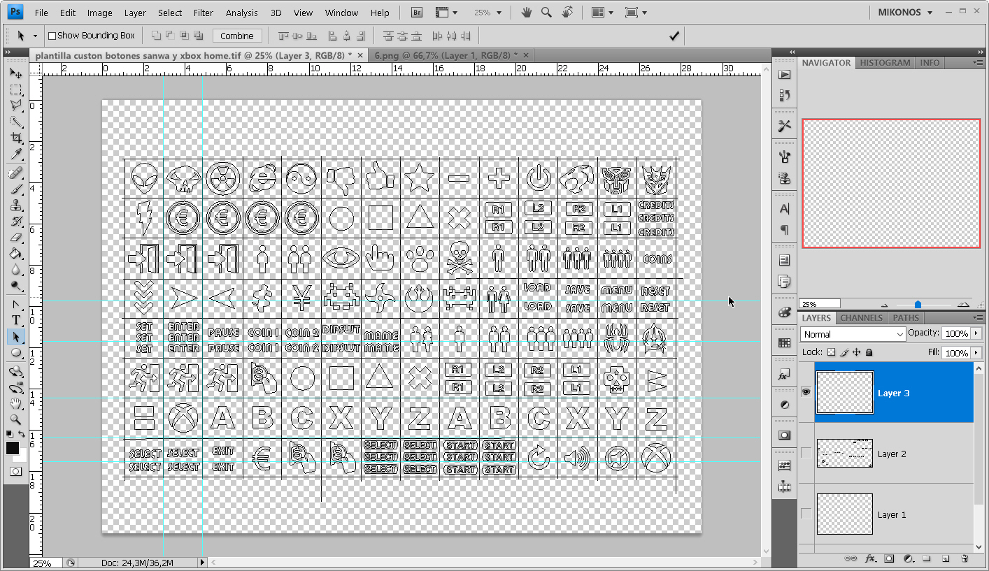 Plantilla de pegatinas para botones arcade en vinilo cromo y logos para